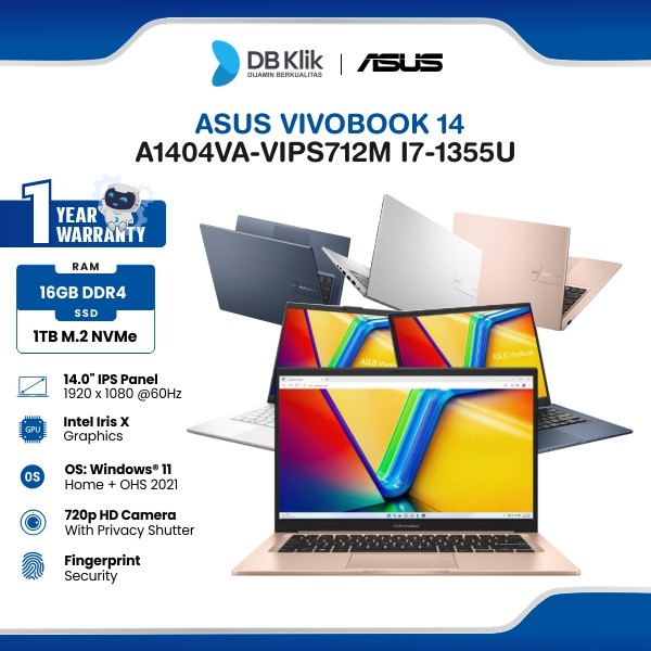 Notebook Asus Vivobook 14 A1404VA-VIPS712M I7-1355U 16GB/1TB Windows 11 Home + Office Home Student 2021 (M365 Basic 1Y) 14" FHD IPS - Transparent Silver