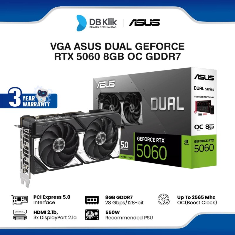 VGA ASUS Dual GeForce RTX 5060 8GB OC GDDR7 - VGA RTX 5060