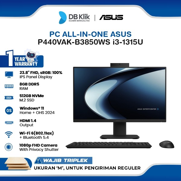 ASUS P440VAK-B3850WS PC AIO Core i3-1315U 8GB DDR5/512GB M.2 NVMe INTEL UHD Windows 11 Home + Microsoft Office Home Student 2024 23.8 Inch - Black