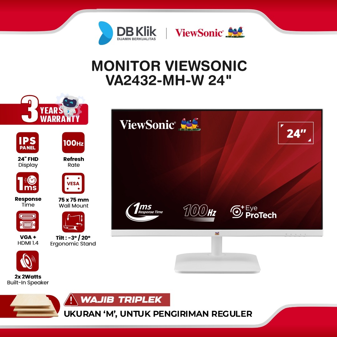 Monitor Viewsonic VA2432-MH-W 24" FHD IPS 100Hz 1ms Built in Speaker HDMI VGA