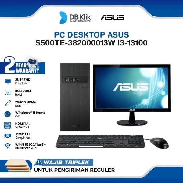 PC Desktop ASUS S500TE-382000013W Core i3-13100 8GB SSD 256GB No Dvd Windows 11 Home Led Monitor 22"
