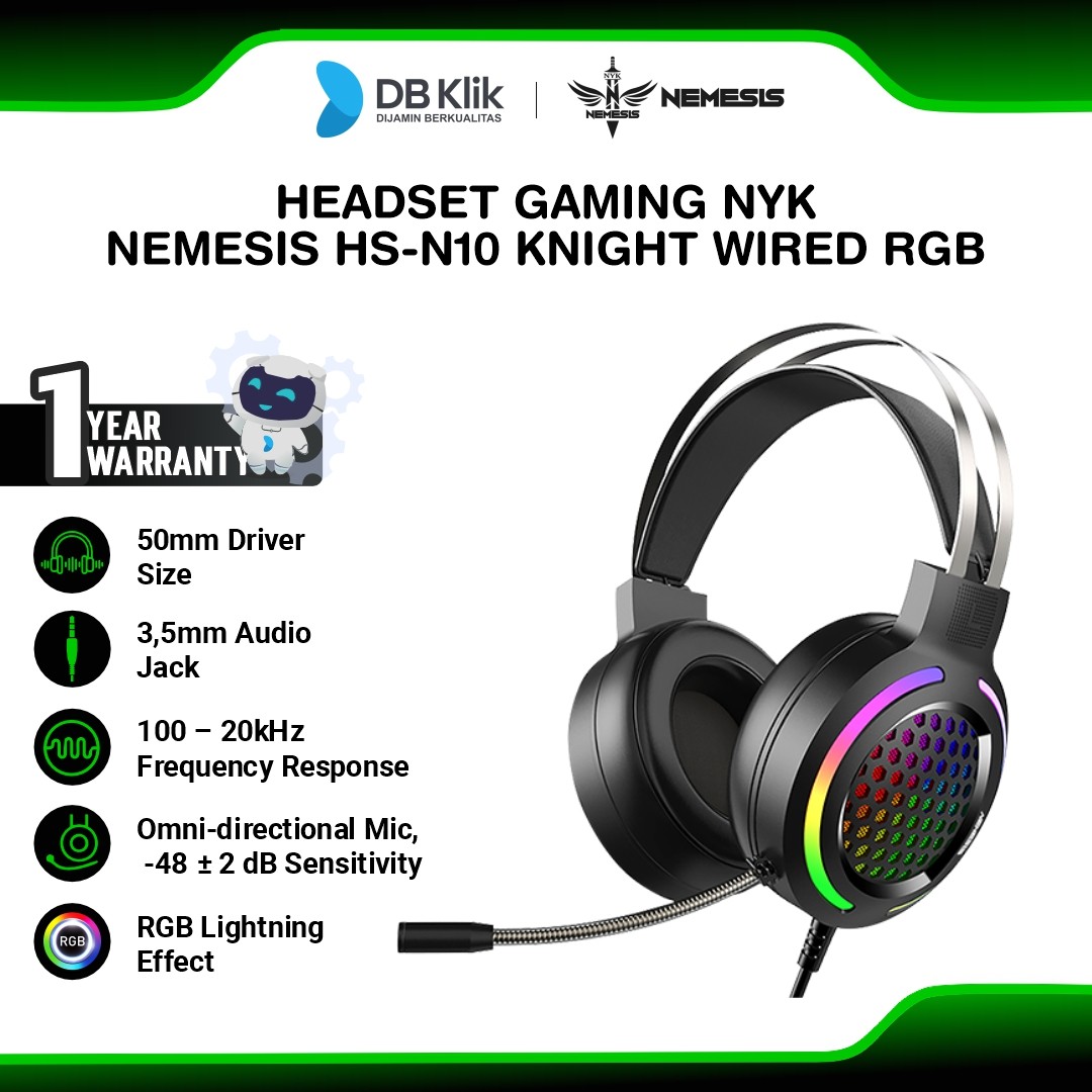 Headset Gaming NYK Nemesis HS-N10 Knight Wired RGB - Black (HS GN10BL)