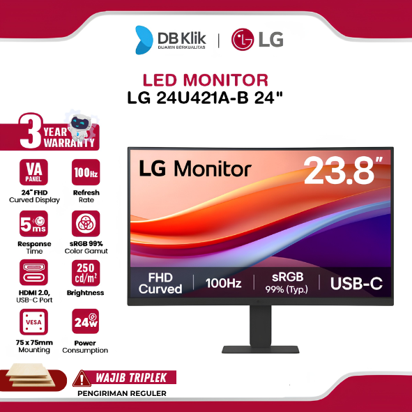 Monitor LG 24U421A-B 24" Curved 1500R VA FHD 100Hz 5ms USB-C HDMI