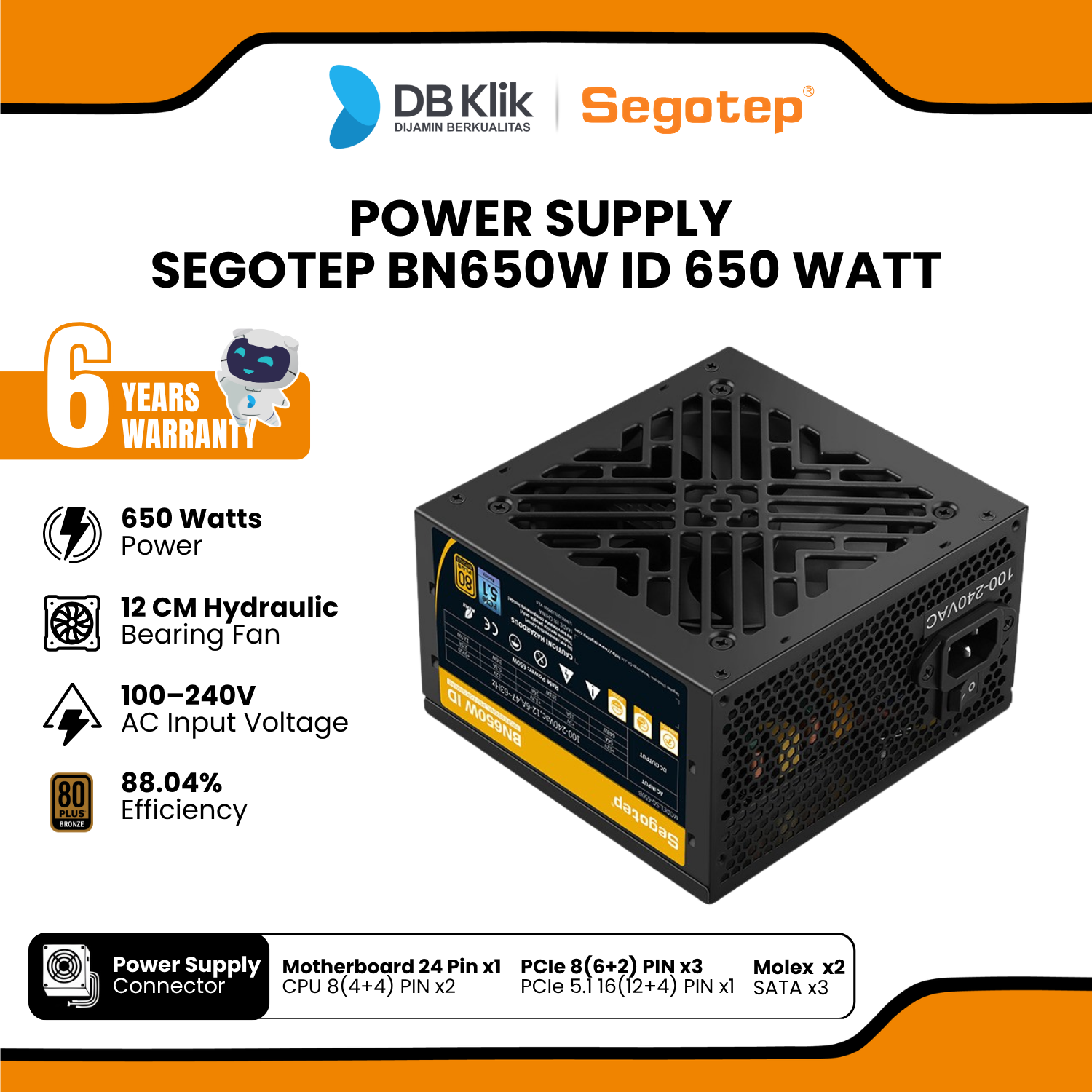 Power Supply Segotep BN650W ID 650 Watt 80+ Bronze