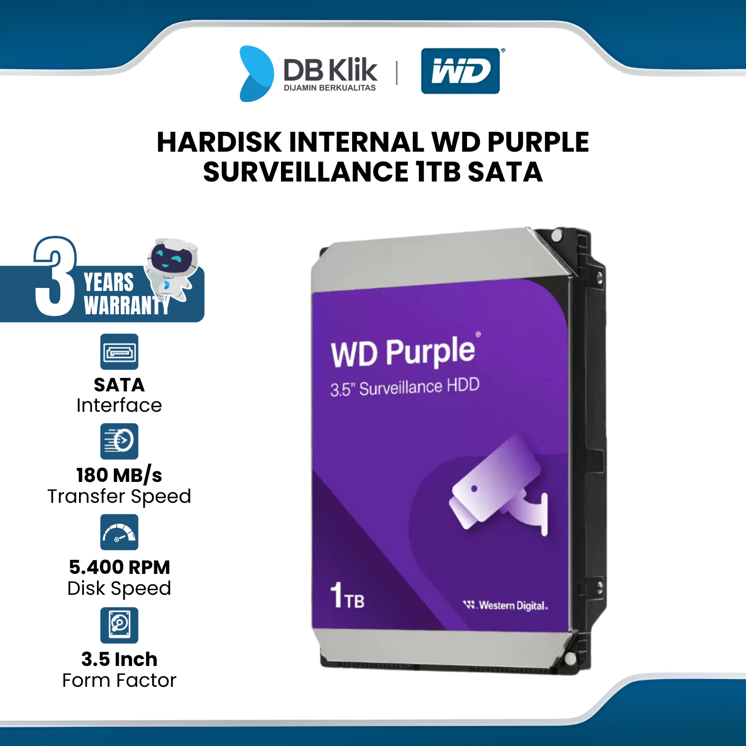 Hardisk WD PURPLE 1TB 3.5 Inch SATA - Surveilance HDD