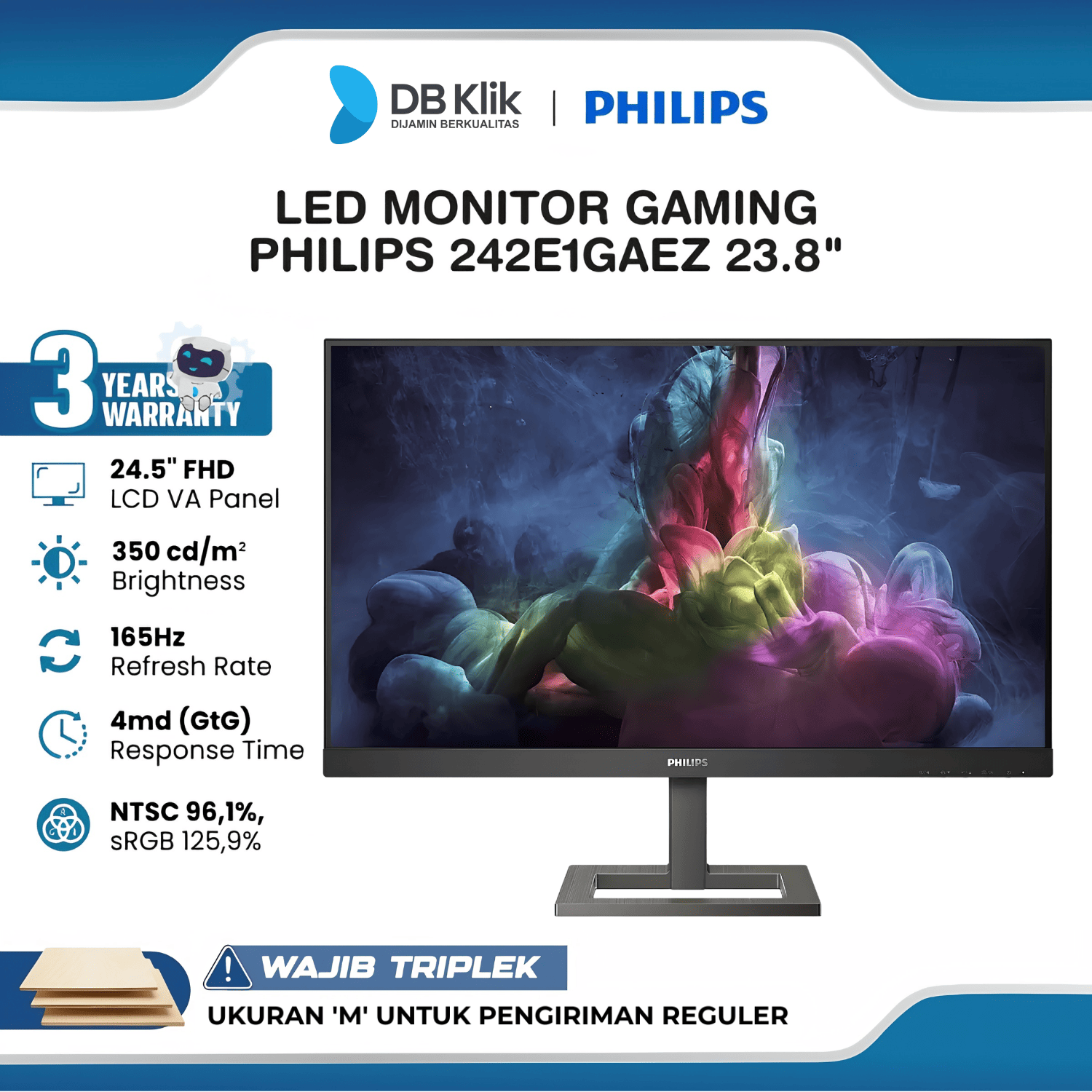 LED Monitor Gaming PHILIPS 242E1GAEZ 23.8" 165Hz Full HD HDMI DP