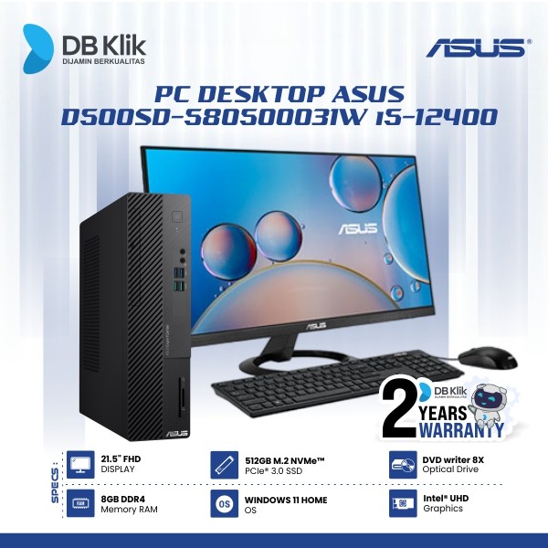 PC Desktop Asus D500SD-580500031W i5-12400 8/512 Dvdrw Win 11 LED 21,5
