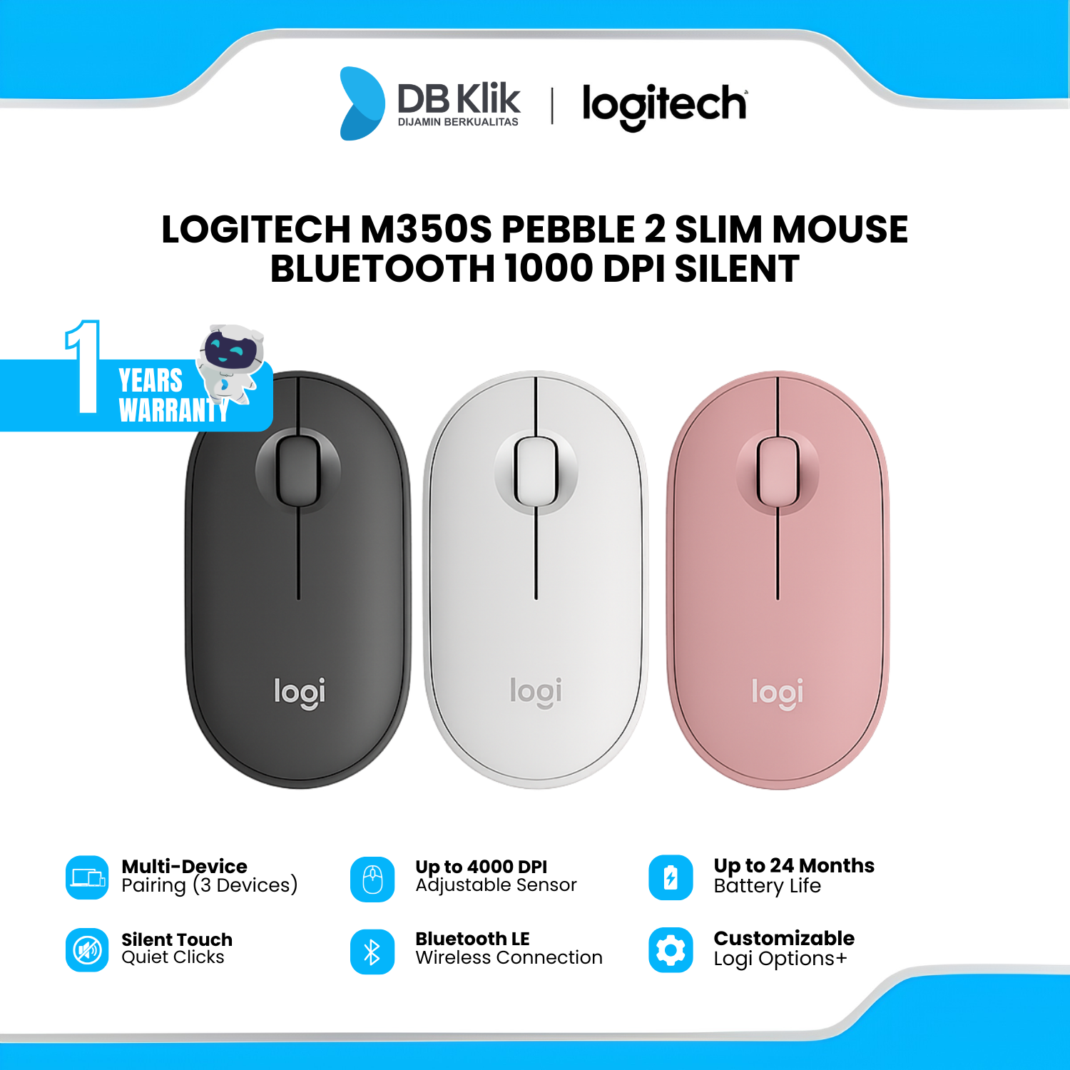 Mouse Logitech Pebble 2 M350S Silent Slim Bluetooth Wireless
