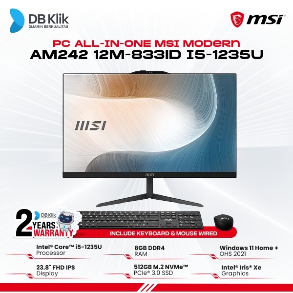 Pc Aio Msi Modern AM242 12M-833ID i5-1235U 8/512GB 24" Win Ohs Black