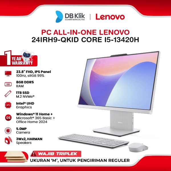 Lenovo IdeaCentre PC AIO 24IRH9-QKID INTEL Core i5-13420H 8GB DDR5/1TB M.2 NVMe INTEL UHD Windows 11 Home + Office Home Student 2024 23.8" FHD IPS - Cloud Grey